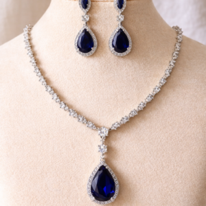 sapphire teardrop necklace set 1128