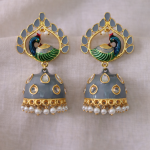 grey peacock jhumka earrings 1159