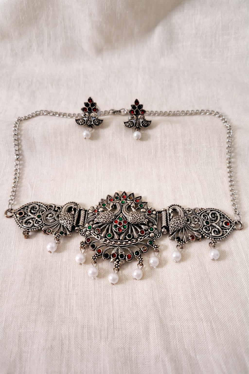oxidised silver choker set 1175 oxidised silver choker set 1175